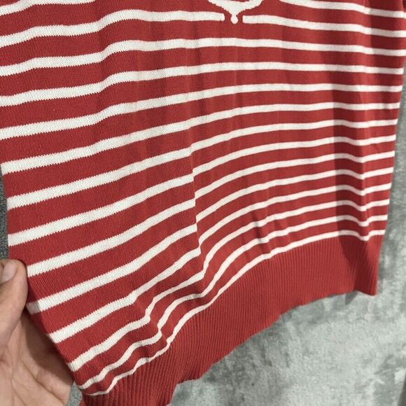 Banana Republic Red White Striped 100% Cotton Sweater Crest Graphic Sz M - Picture 2 of 9